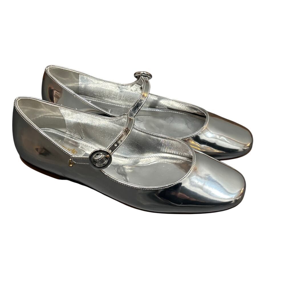 Larroude Blair Silver Metallic Patent Mary Jane Flat - size 7